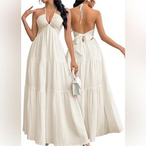 White Halter Maxi Dress